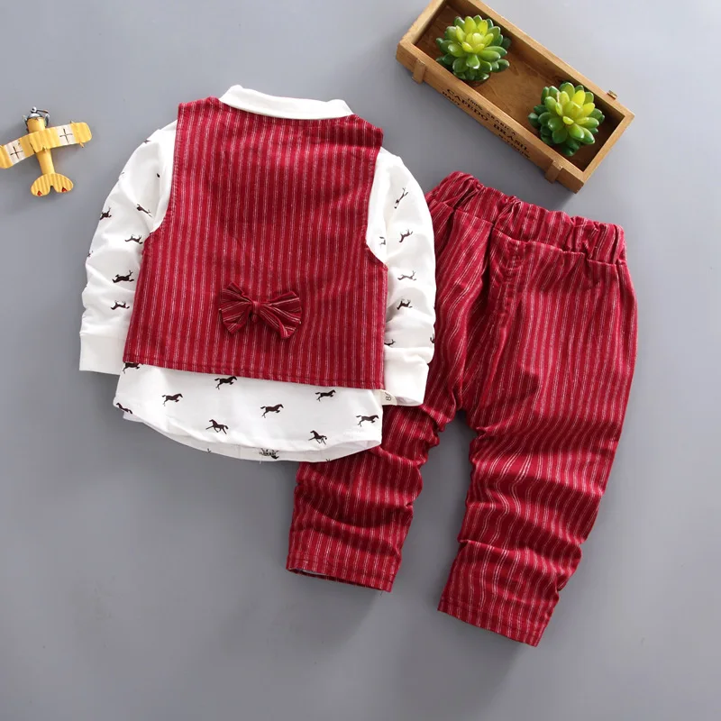 BibiCola/детская одежда Клетчатая детская одежда рубашка+ жилет+ Штаны бантом вечерние Одежда для маленьких мальчиков новая одежда для мальчиков 3 шт./компл