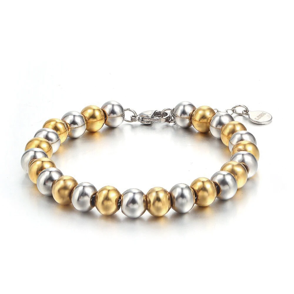 

MxGxFam ( 18 cm + 3 cm ) 316L titanium steel Mix Gold Color Beads Bracelets Jewelry For Men Women Fashion Jewelry No Fade