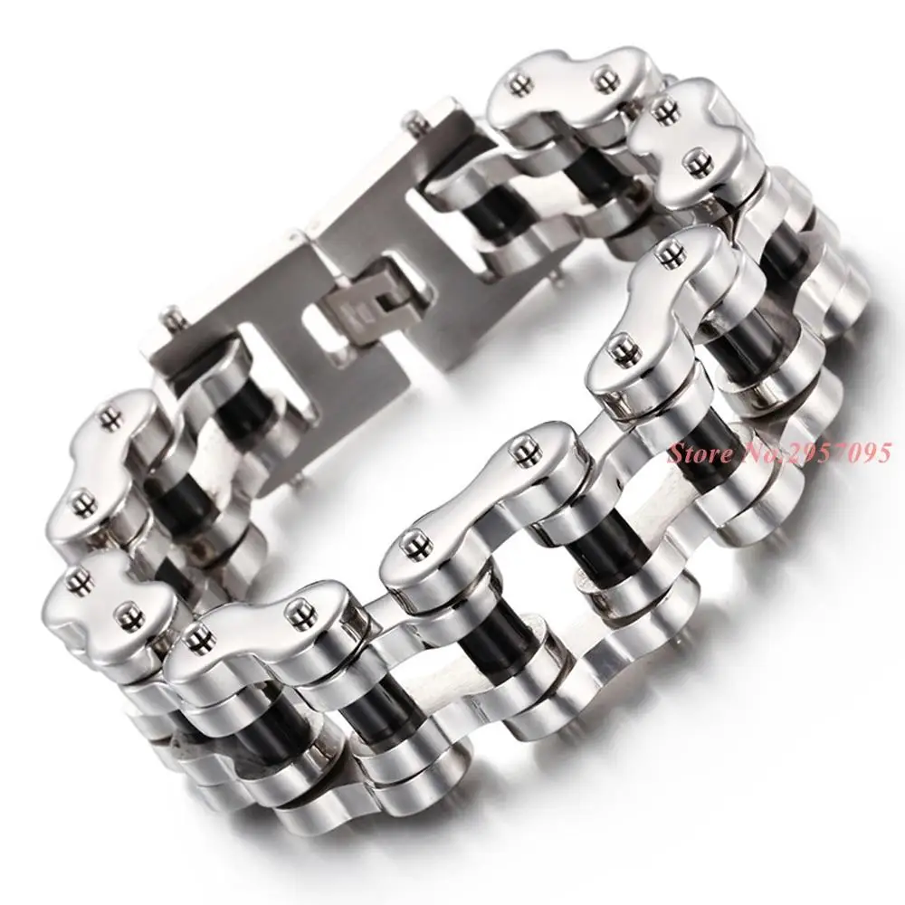 silver black Мужской двухцветный 316L браслет из нержавеющей стали, звено велосипедной цепи, мотоцикл, черный золотой браслет на запястье, мужские ювелирные изделия - Окраска металла: silver black