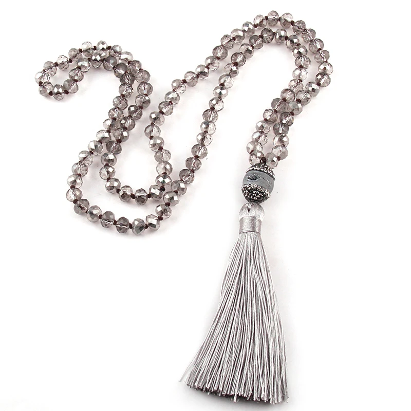 Fashion Bohemian Tribal Jewelry Crystal Glass Knotted Handmake Grey Open druzy Long Tassel Necklaces For Women Fashion Bohemian Tribal Jewelry Crystal Glass Knotted Handmake Grey Open druzy Long Tassel Necklaces For Women