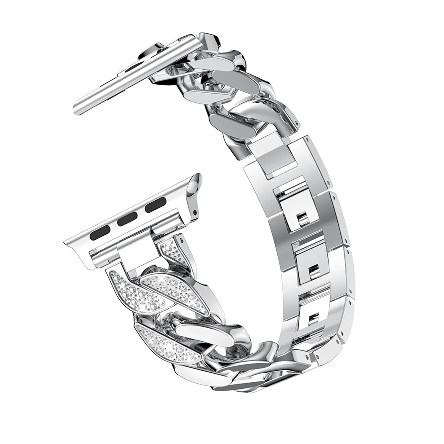 Для женщин женские часы-браслет для наручных часов Apple Watch, версии 5 4 3 2 1 алмазное ковбойская цепь на ремешке металлические звеньевые 38/42/40/44 мм длина браслета - Цвет ремешка: Серебристый
