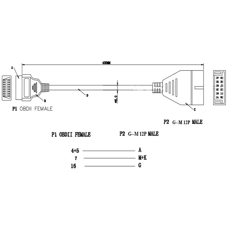 Maozua OBDII OBD 2 коннектор адаптер для G-M 12 Pin to 16 Pin Авто OBD2 Диагностический кабель для daewoo Для matiz 12 PIN