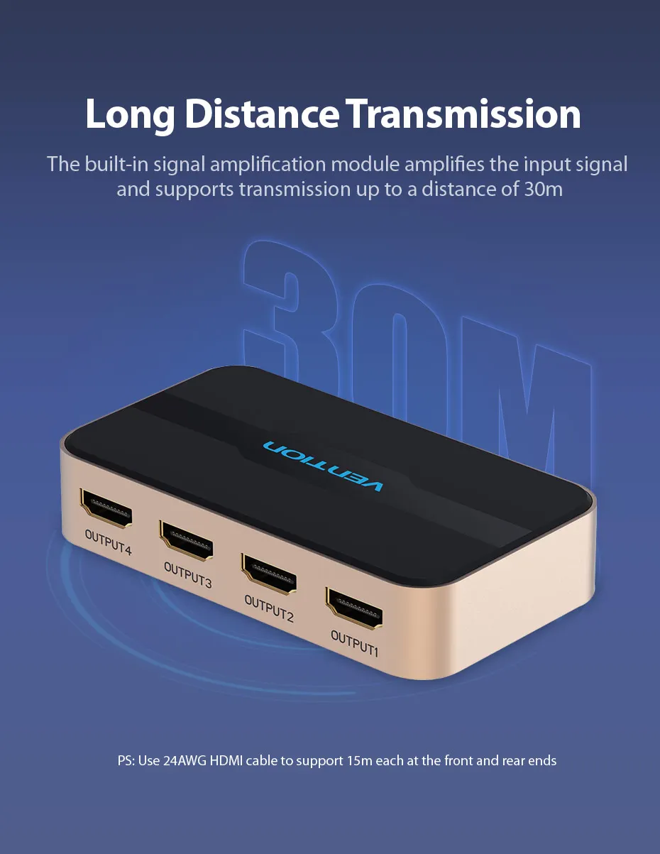 Vention HDMI 1x4 сплиттер 1 в 4 выход для TVbox PS3/4 ноутбука HDMI переключатель адаптер с блоком питания HD коммутатор 4 к X 2 к 3D сплиттер