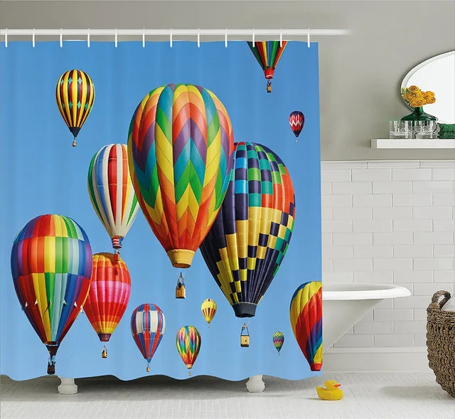 Colorful Shower Curtain Nostalgic Hot Air Balloons In Sky Flying Colorful Shower Curtain Nostalgic Hot Air Balloons In Sky Flying Journey Fun Adventure Hobby Theme Fabric