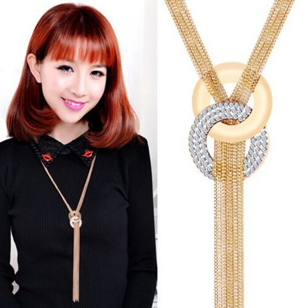 New Fashion 1PCS Trendy Long Necklaces Zinc Alloy Statement Rhinestone