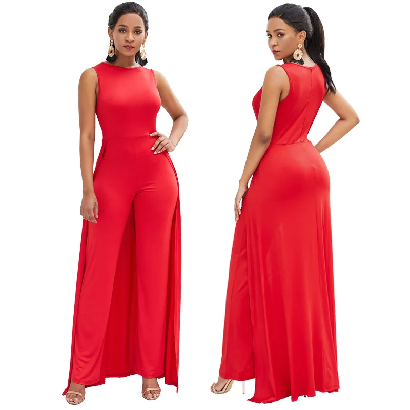 

Fashion Red Women Jumpsuit Sleeveless Rompers Slim Casual Female Playsuit Elegant Office Lady Bodysuit Women Character Jumpsuits