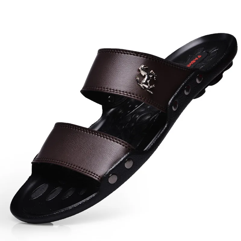 Heißer Verkauf Sandalen Männer Schuhe Sommer Hausschuhe Männer PU Leder Sandalen Schwarz Strand Hausschuhe Alias Hombre Chausson Homme