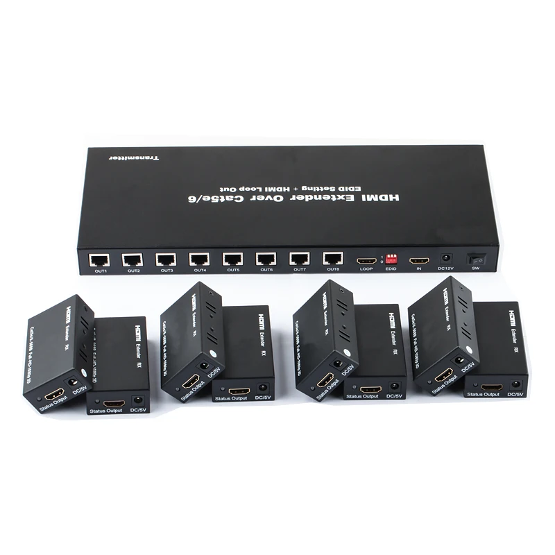 TreasLin 8 Way HDMI Extender Over Cat5e Cat6 Up to 196FT 1080P 60fps HDMI Splitter for