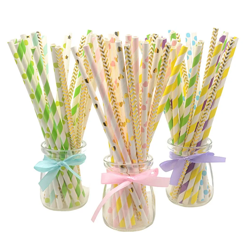 

50pcs/Lot Environmentally Friendly Colorful Paper Straws Disposable Striped Straws For Kids Birthday Party Wedding Suppies
