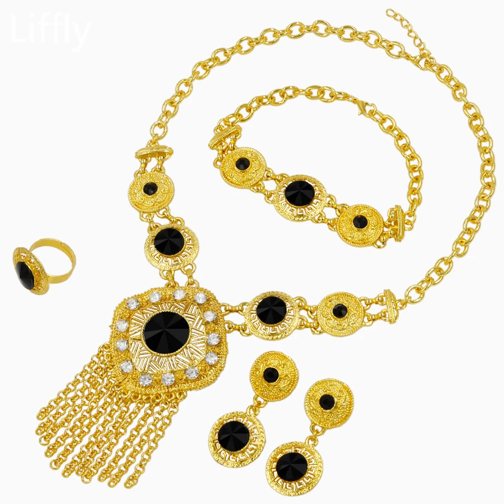

Dubai Fashion Women Luxury 24 Gold Jewelry Sets Crystal Necklace Bracelet Earrings Creative Design Wedding Jewelry Accessories