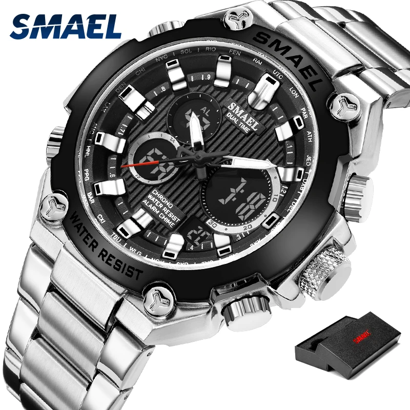 Online Quarz Uhren Männer Luxus Marke SMAEL Uhr Männer Mechanische Mens Automatische Armee Watches1363 Wasserdichte Kalender Quarz Armbanduhr
