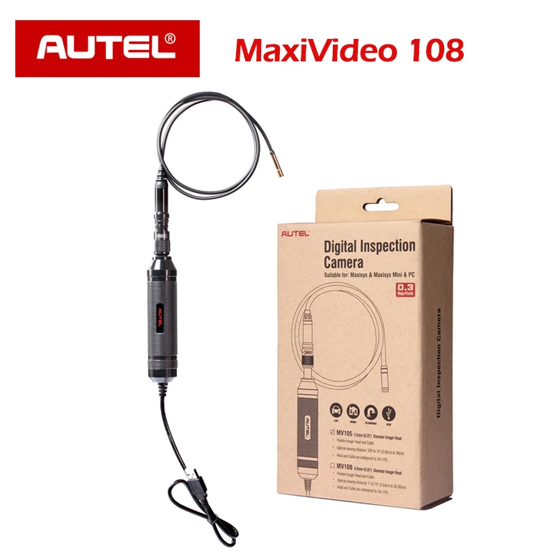 Autel MaxiVideo MV108 HD цифровая Инспекционная камера MaxiSys Pro PC Видео инспекция I Head 8,5 MS908 MS908P диагностическая OBD2 EOBD