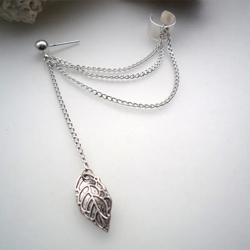 Metal Ear Clip Leaf Tassel Earrings For Women Ear Cuff Jewelry Gold Silver Color Vintage Clip Earring Brincos Bijoux Gift 1pcs