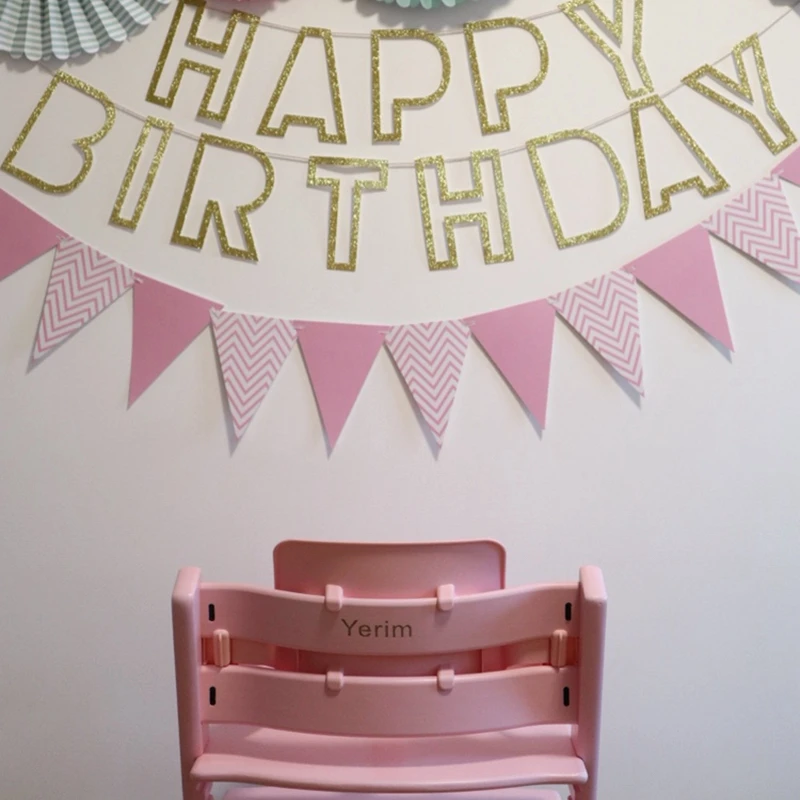 3m 12 Flag Gold Pink Paper Board Garland Banner For Baby Shower Birthday Party Decoration Kids Room Decoration Garland Bunting