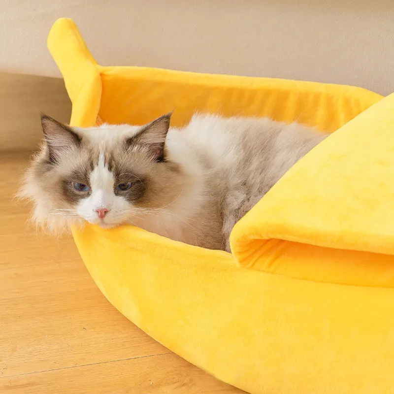 

Banana Cat Bed House Cozy Cute Banana Puppy Cushion Kennel Warm Portable Pet Basket Supplies Mat Beds for Cats & Kittens
