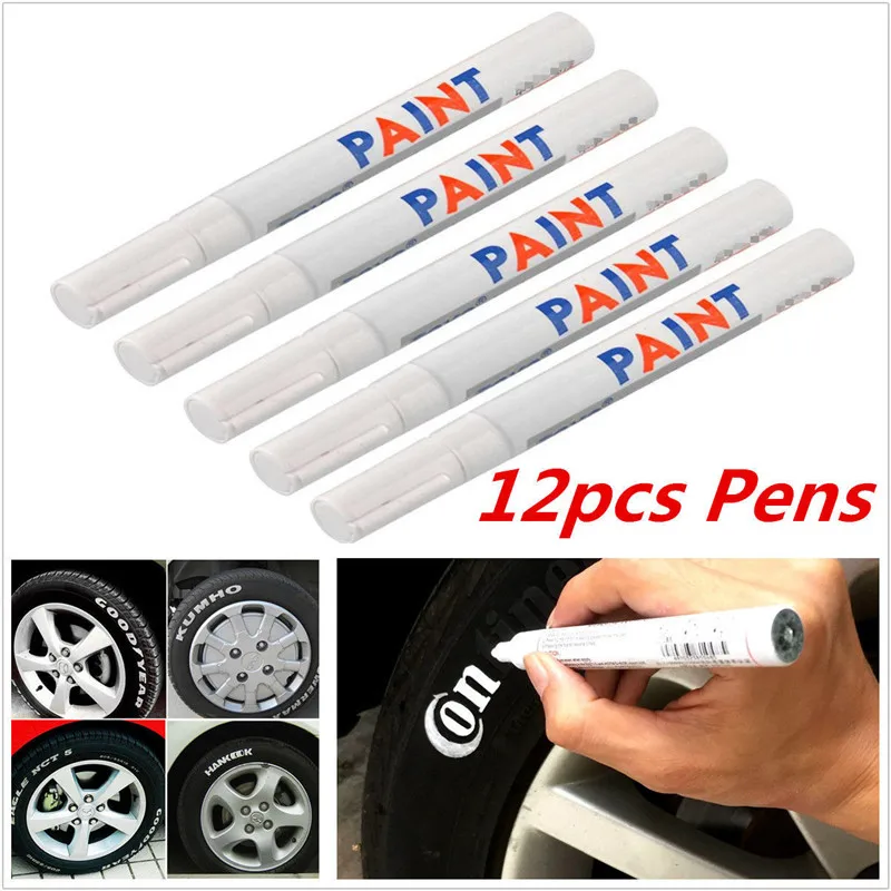 New Arrival 12pcs White Waterproof Permanent Car Tyre Tire Tread Paint