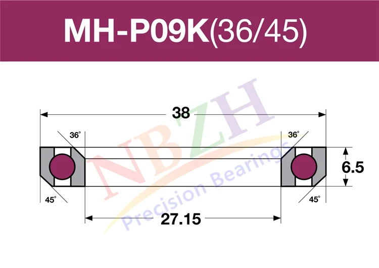 NBZH Bicycle Headset Repair Bearing MH-P09 ( 27.15x38x6.5 mm,36/45 ) MH-P09K