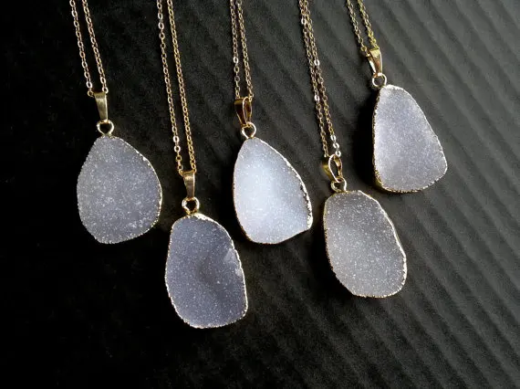 Drusy Necklace Drusy Pendant Gold Dipped Stone Gold Edged