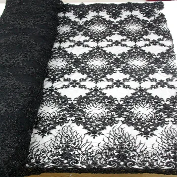 

New Arrival Black Evening Dress African Beaded French Tulle Nigerian Lace Fabrics For Women X485-1