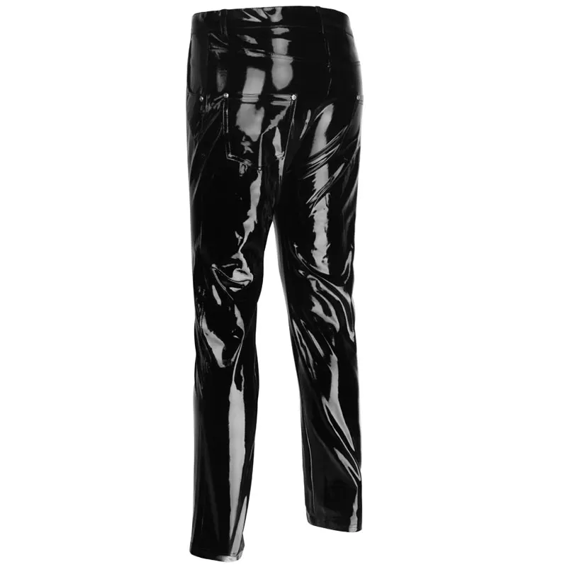 Сексуальные высокие блестящие брюки из искусственной кожи размера плюс в стиле панк, лакированные кожаные брюки для бара, клуба, танцев, гей, мужская одежда