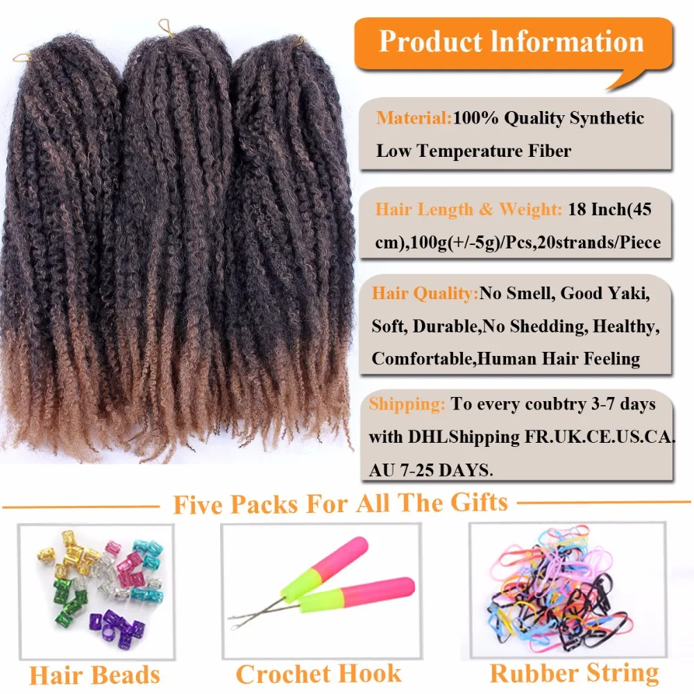 FALEMEI Afro Kinky Marley Hair Braids 20roots 100g/pack Ombre Crochet Braids Hair Extension Synthetic Crochet braiding hair