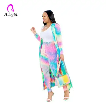 

Adogirl Rainbow Tie Dye Sexy 2 Piece Set Tracksuit Summer Clothes Women Long Sleeve Cardigan Tops+Pants Casual Plus Size Outfits