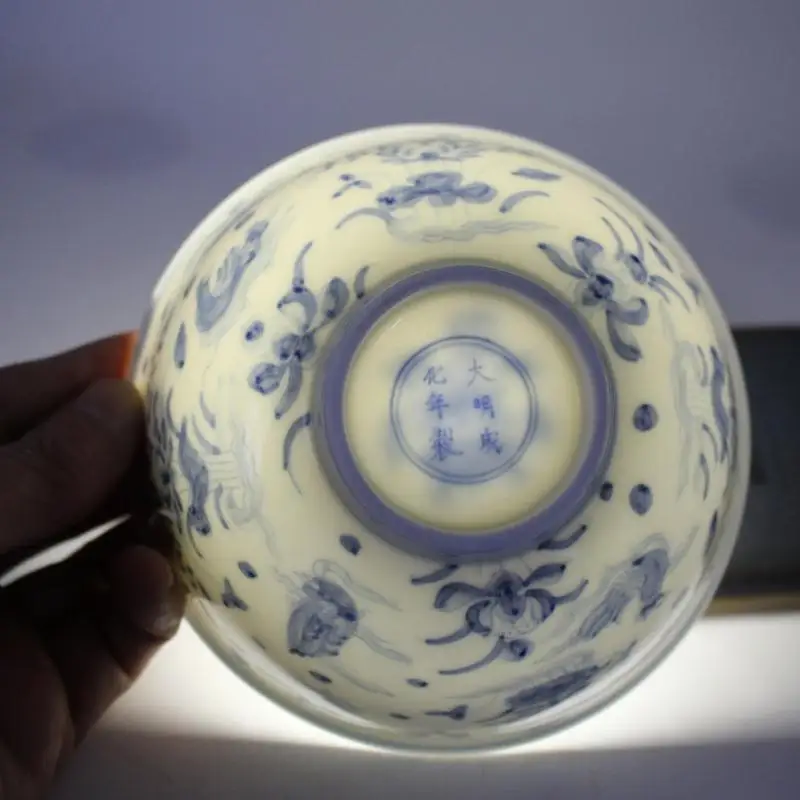 

Фарфоровая чаша 4 античных династии MingDynasty, синие и белые облака дракон, ручная роспись ремесла, украшение, коллекция и украшение, бесплатная доставка