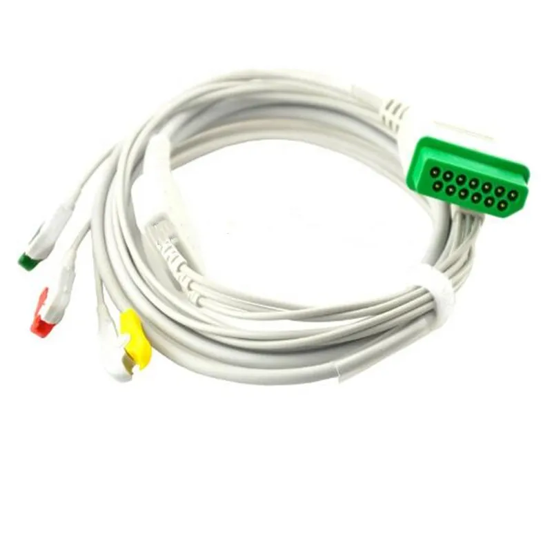 Совместимость с NIHON KOHDEN BSM-2300 Life Scope терпеливый Leadwire ECG кабель прямоугольник 12Pin ECG 3 Leadwires Зажим Конец ТПУ