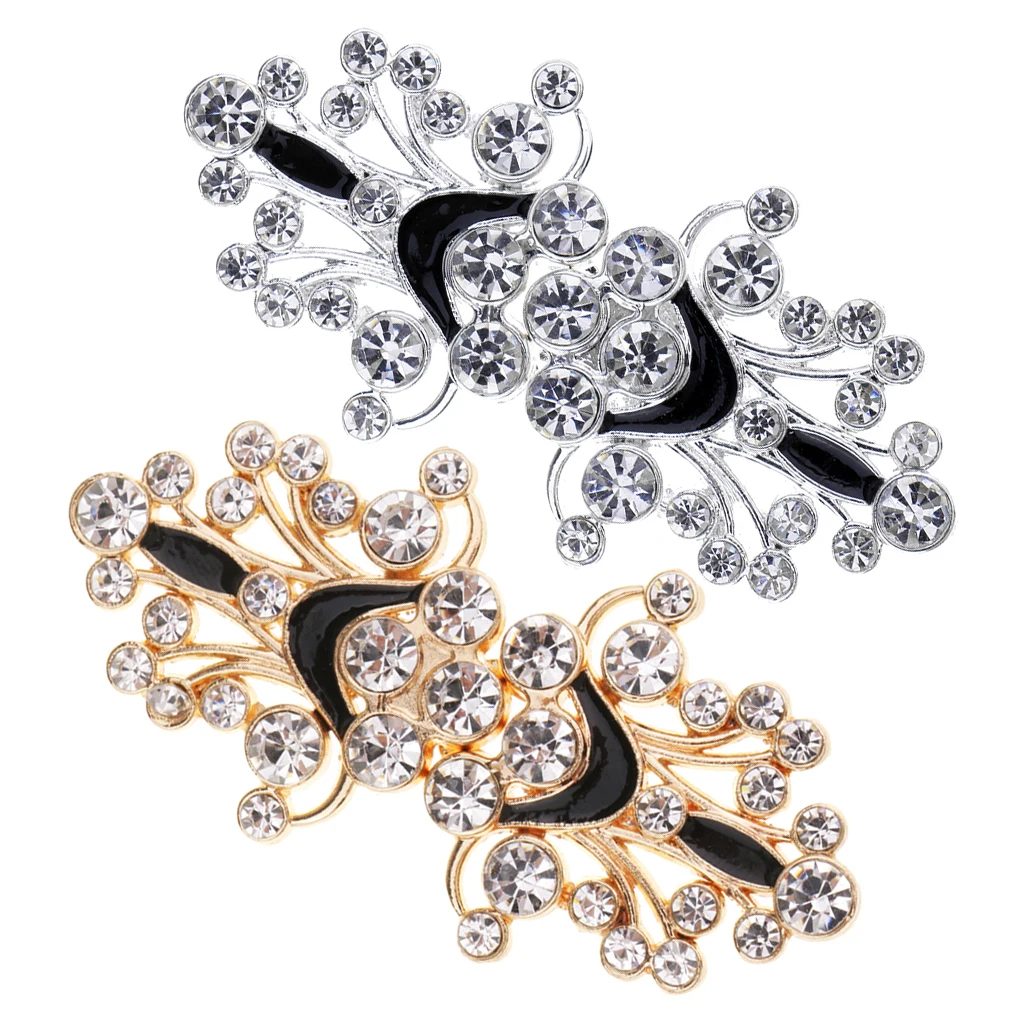 2 Pairs Wedding Bridal Rhinestone Crystal Closure Clasp Hook and Eye Buttons 63x31mm