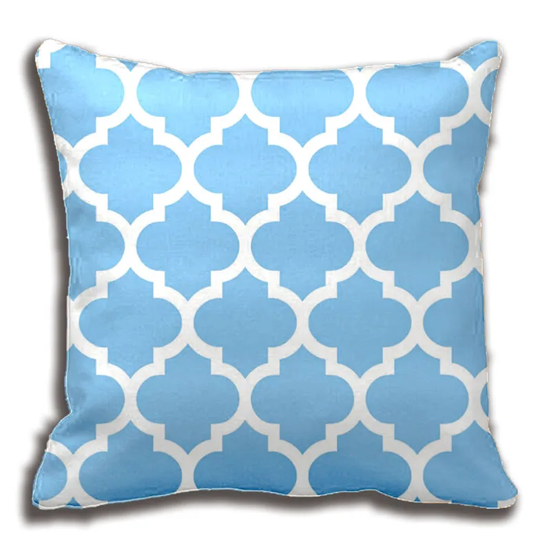 Sky Blue White Moroccan Quatrefoil Pattern Pillow Decorative Cushion