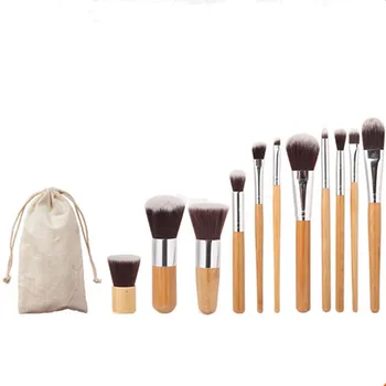 

Lady 11 Pcs Bamboo Handle Makeup Brushes Sets Eyeshadow Blush Concealer Brush With Face Make up Tool Foundation Powder Brush Kit