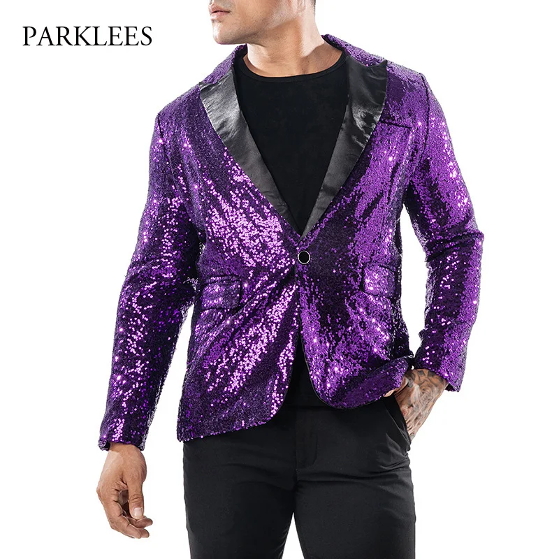 Lapel Sequins Blazer Men Shiny Glitter Mens Suit Jacket Blazers Single