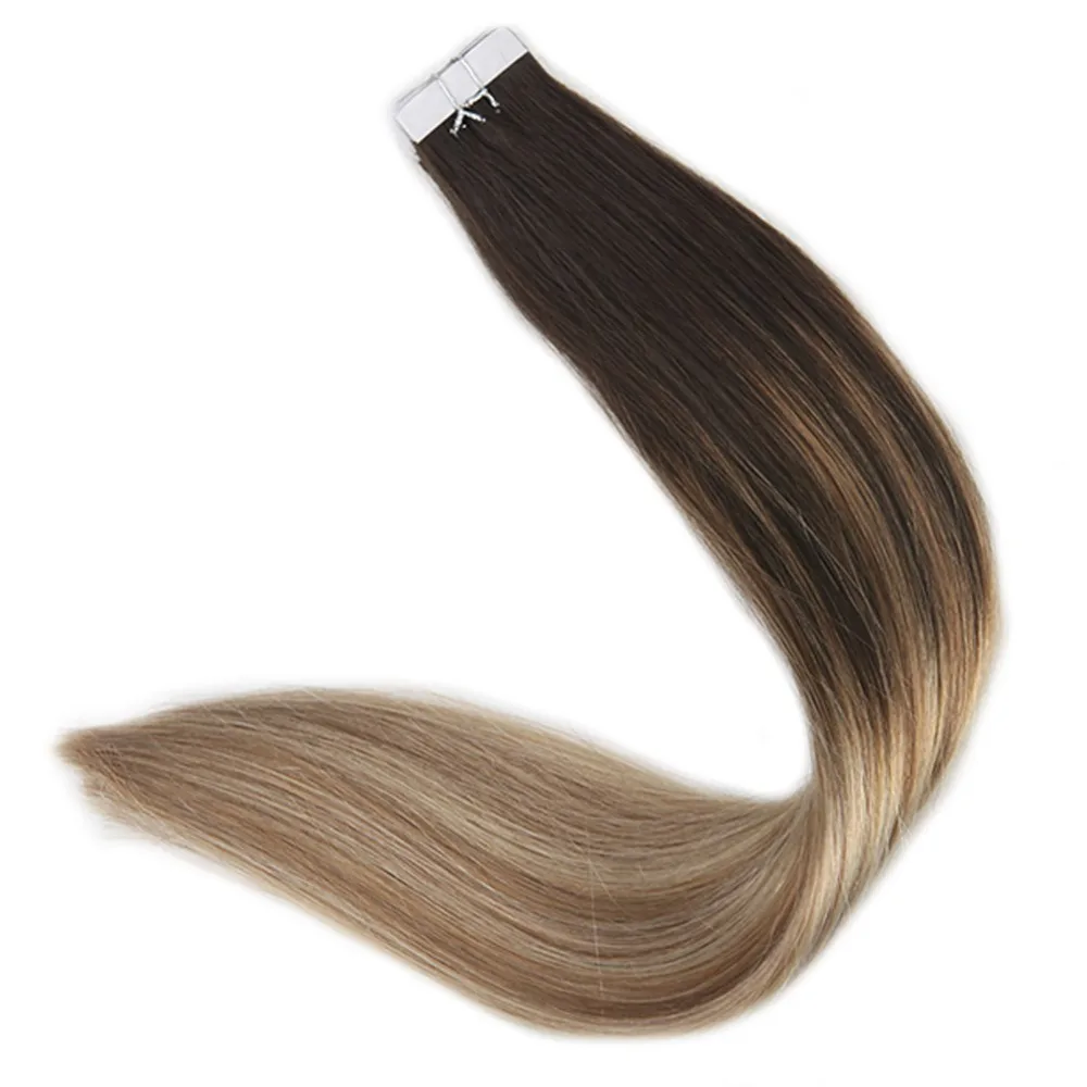 Полная Глянцевая лента в балаяже для наращивания волос 100% Remy человеческие клей для волос на наращивание волос корабль от США