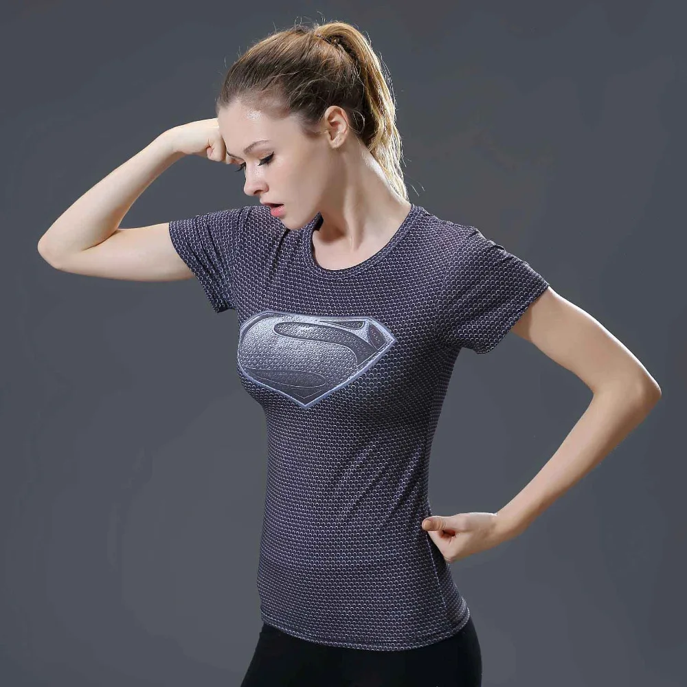 

Ladies Comics Marvel Superman Batman/ Wonder Women's Compression Shirts Compression T Shirt Female Fitness Tights Shirts