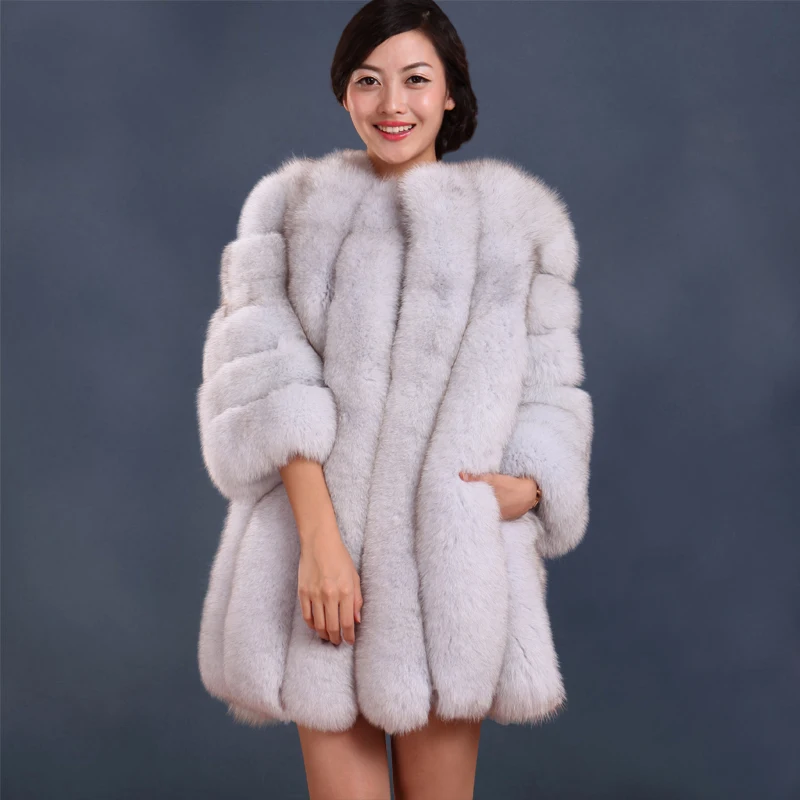 Free shipping EMS New Silver fox coat women long natural fox fur coats ...