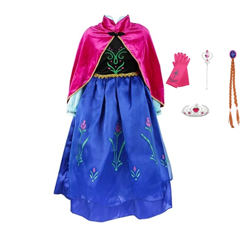 

FINDPITAYA Girls Anna Elsa Dress with Cape Children Princess Party Cosplay Costume Children Halloween Fantasy Dress up 2-9 Years