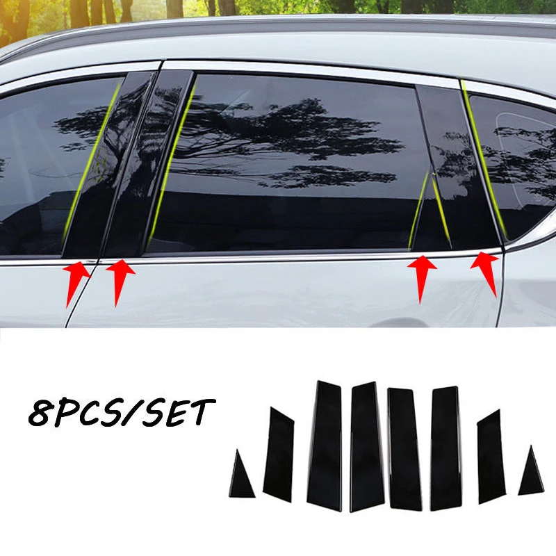 BLACK MIRROR FACE WINDOW PILLAR POSTS TRIM 8PCS FOR NISSAN QASHQAI 2016-2018