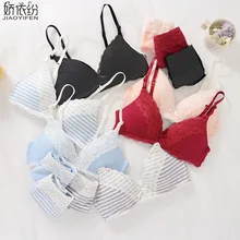 Сексуальный кружевной женский бюстгальтер без косточек, клетчатое нижнее белье, треугольная чашка, маленькая грудь, пуш-ап бюстгальтер и трусики, наборы