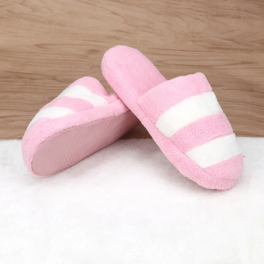 KLV 2018 High Quality Cozy Warm Fur Inside Slippers Shoes Women Soft Warm Indoor Bowknot Cotton Slippers Home Anti-slip Shoes