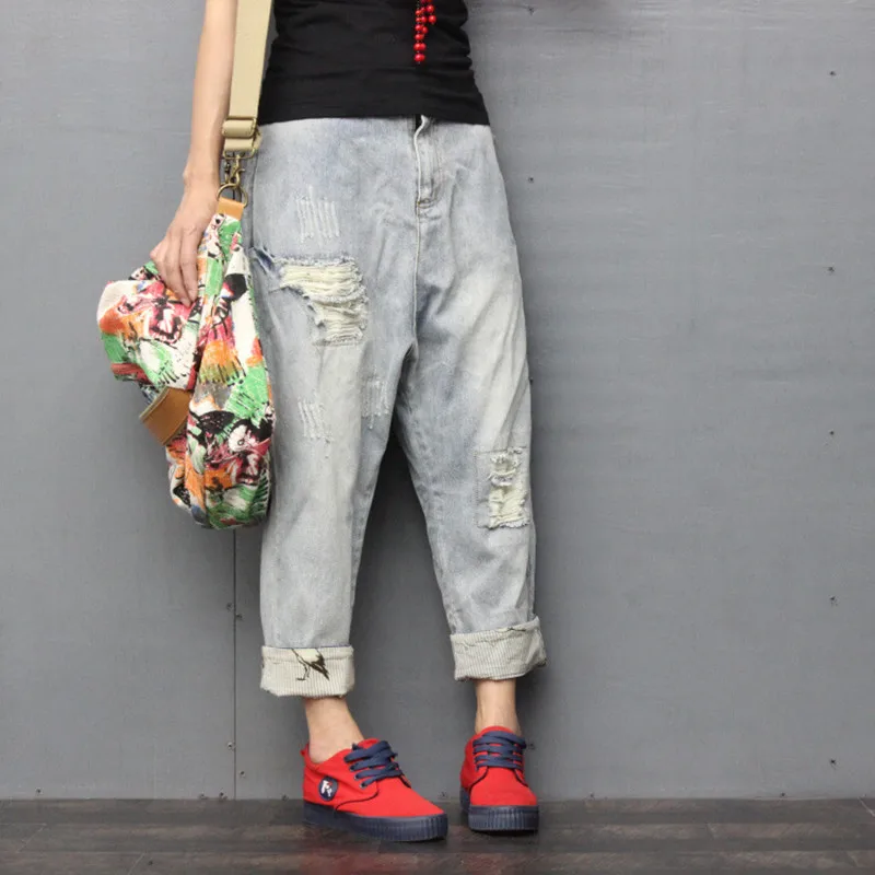 Boyfriend Style Hole Ripped Jeans For Women Loose Vintage