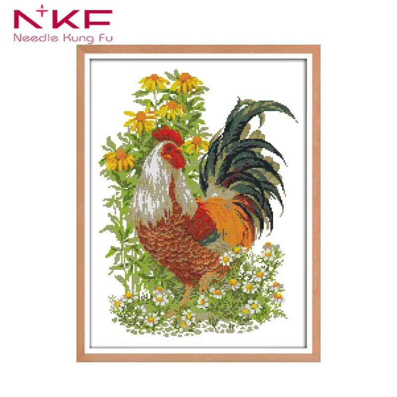 

Sale NKF Cross Stitch Kits Animals Pattern Rooster 2 Printed Fabric 11ct 14ct DMC Cross Stitch Kits Embroidery Needlework Sets