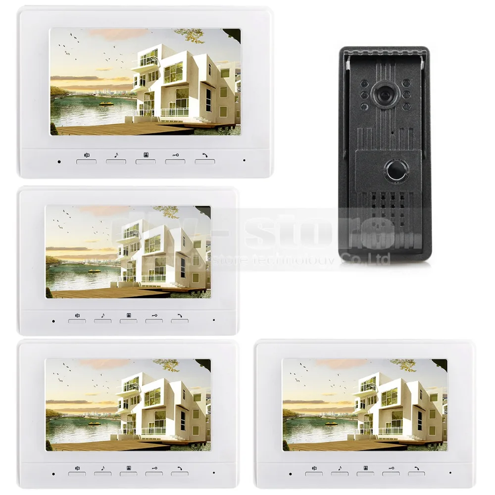 

DIYSECUR 7inch Video DoorPhone Intercom Metal Shell Camera LED Color Night Vision 4 Monitors for Home / Office Security System