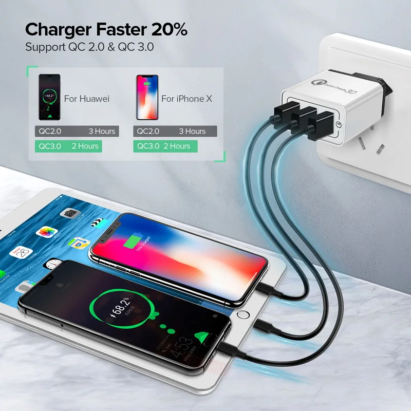 Сетевое зарядное устройство GETIHU с несколькими USB портами 18 Вт 3 0 дюйма|Зарядные