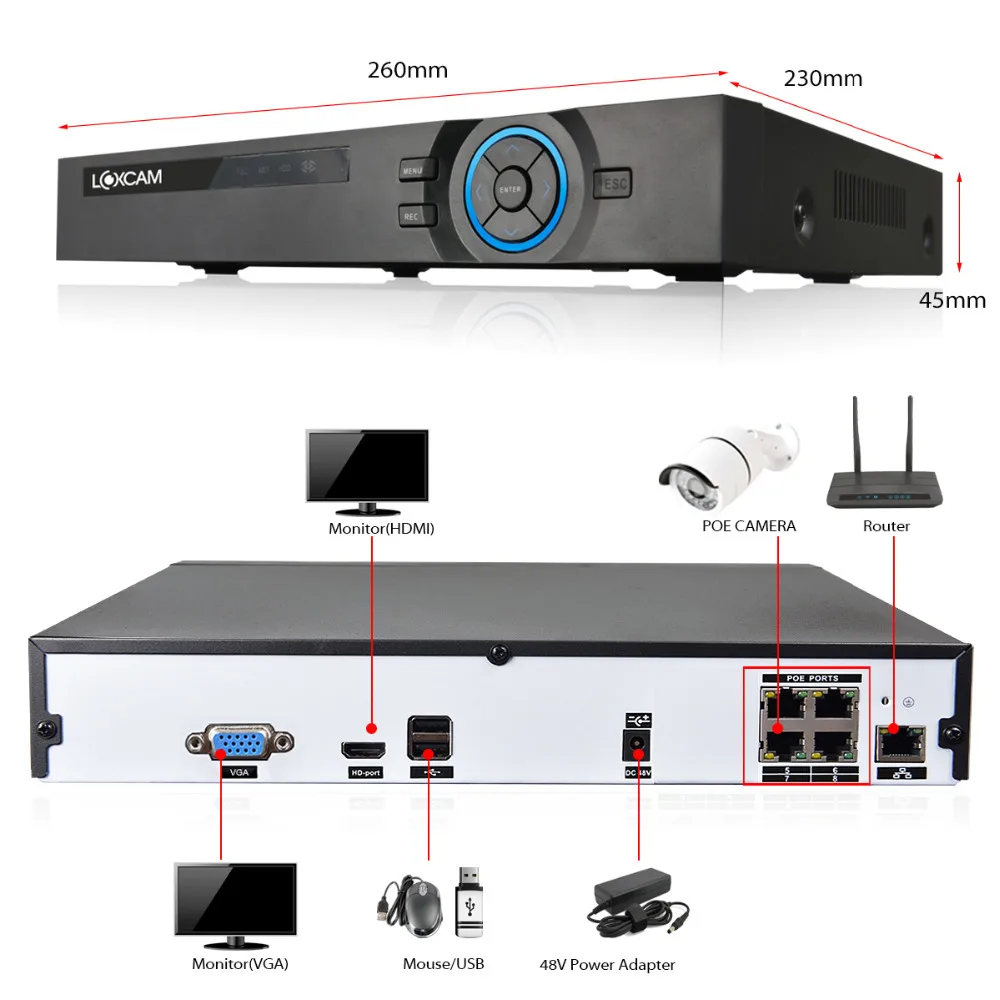 LOXCAM 48 В 8CH 1080P POE NVR комплект системы видеонаблюдения 4CH 2MP сетевой видеорегистратор для POE IP камеры P2P вид телефона Onvif HDMI