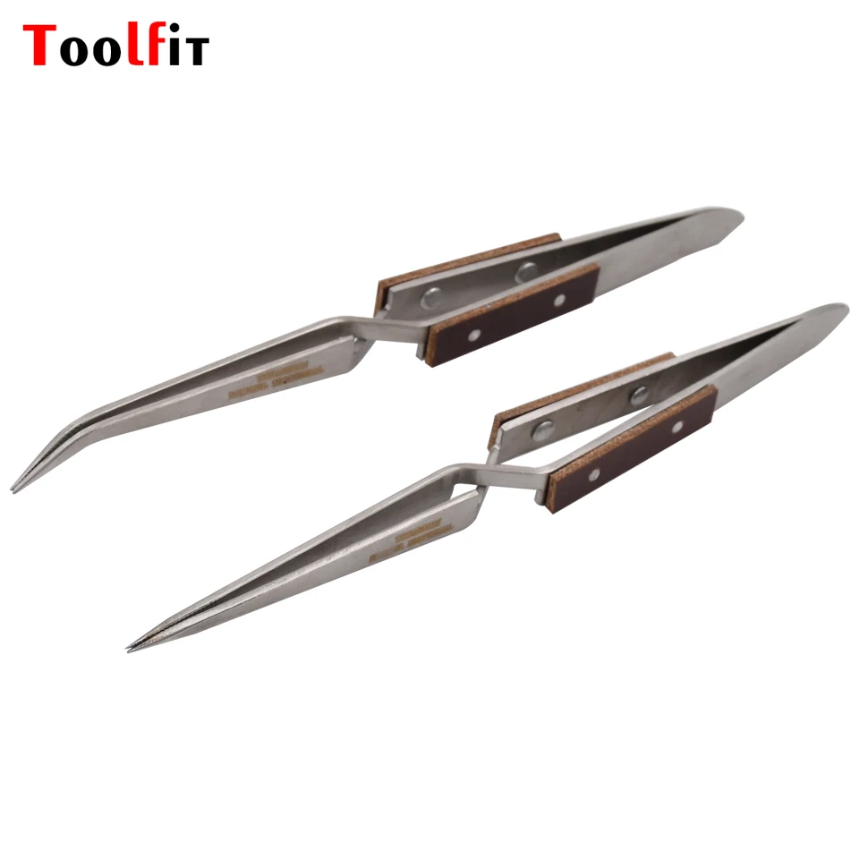 2pcs Straight/Curved Soldering Tweezers Stainless Steel Tweezer