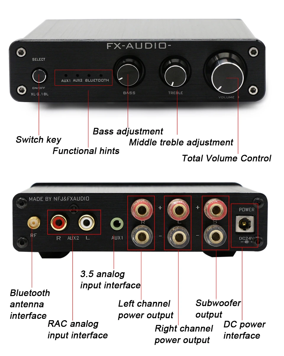 Fx-аудио XL-2.1BL TPA3116D2 NE5532 HIFI аудио высокой мощности Bluetooth 4,0 CSR8635 мультимедиа цифровой усилитель 50x2 Вт+ 100 Вт