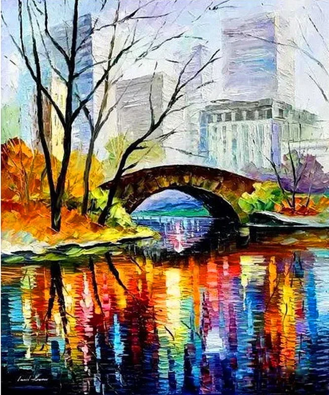 

Famous handmade painting reproduction river with bridge in the city on oil painting canvas for living room decor