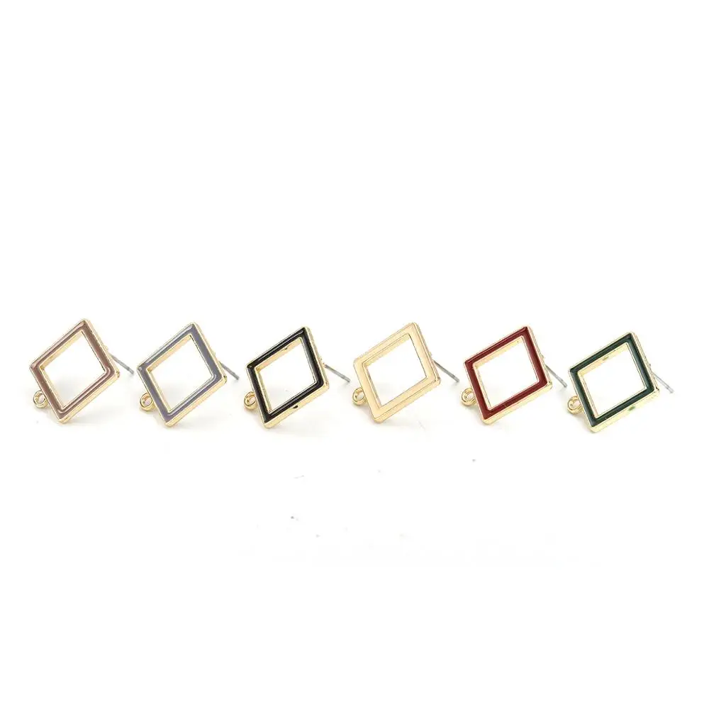 

DoreenBeads Zinc Based Alloy Ear Post Stud Earrings Findings Square Gold Colorful Enamel Jewelry DIY Charms 18mm x 15mm, 10 PCs