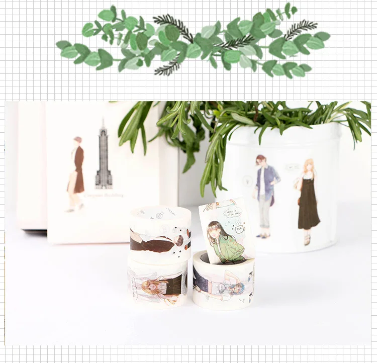 Зеленые растения цветы васи лента DIY ретро декоративная лента, винтажная лента, мальчик девочка лента