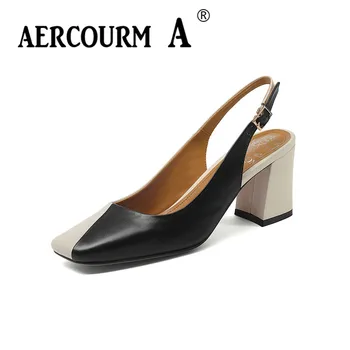 

Aercourm A Women Mixed Colors Genuine Leather Sandals Girls Square Sandals Lady Buckle Summer Shoes 2018 New Female Sandals Z363